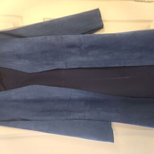Stylish Blue Suede Long Coat